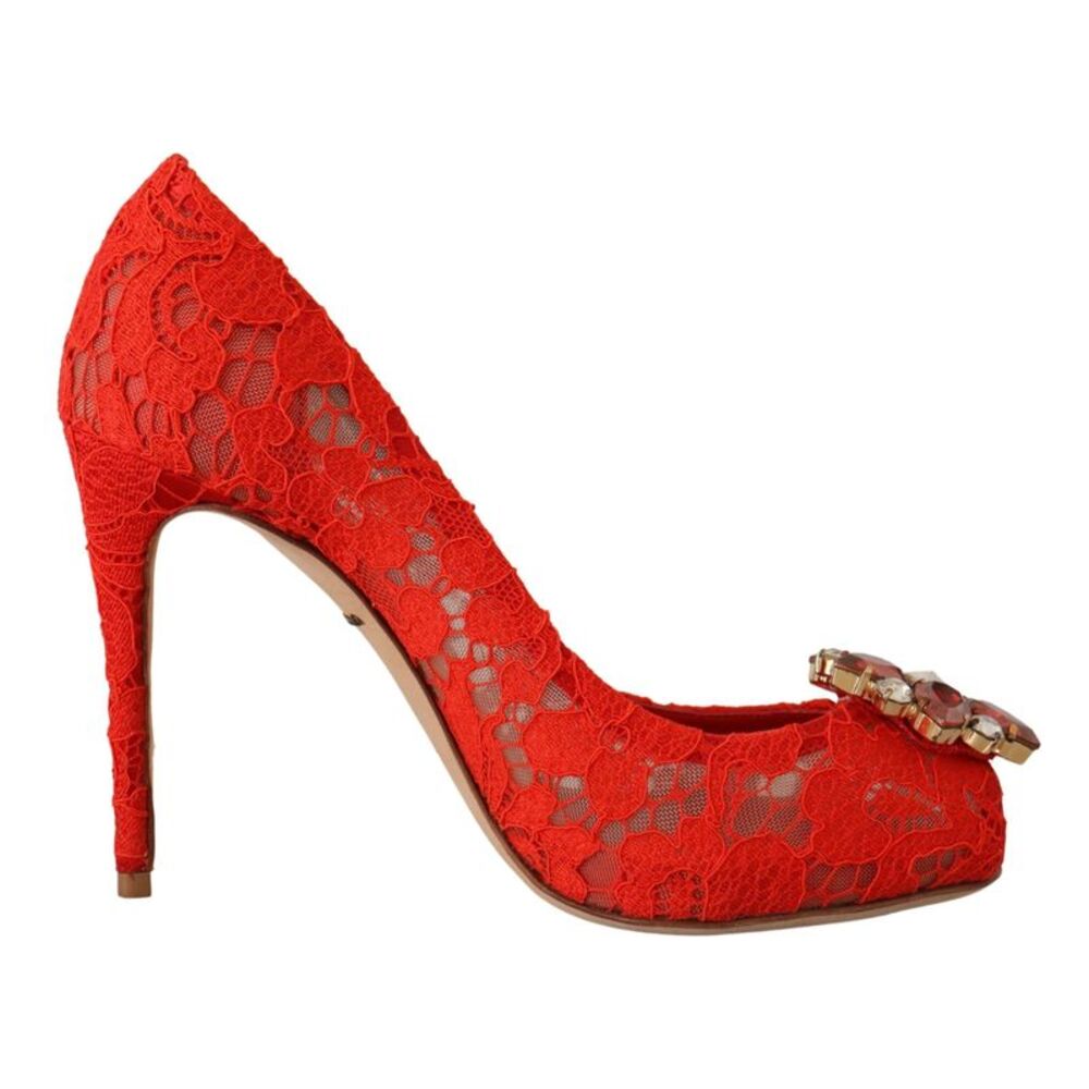 Dolce & Gabbana Red Taormina Lace Crystal Heels Women's Pumps
